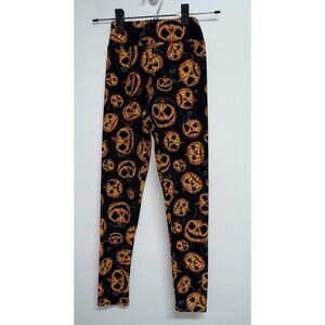 Lularoe Leggings Halloween Girls Tween Size Black Jack O'lanterns Scary Pumpkins